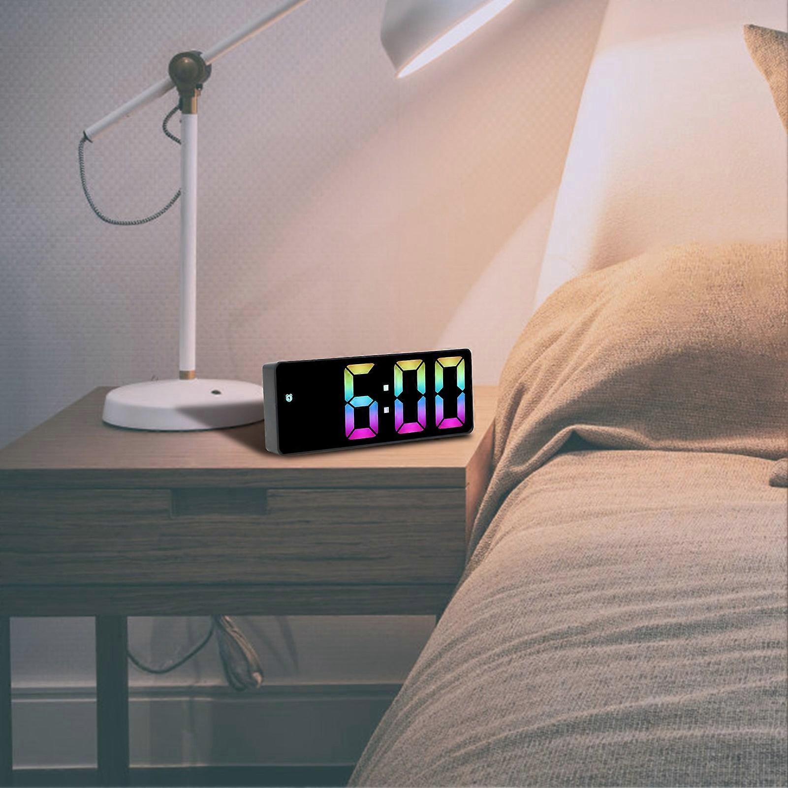 Colorful LED Digital Alarm Clock Large LED Screen Electronic Alarm Clock for Bedside Bedroom 0725 Black Shell Black Face C Style 