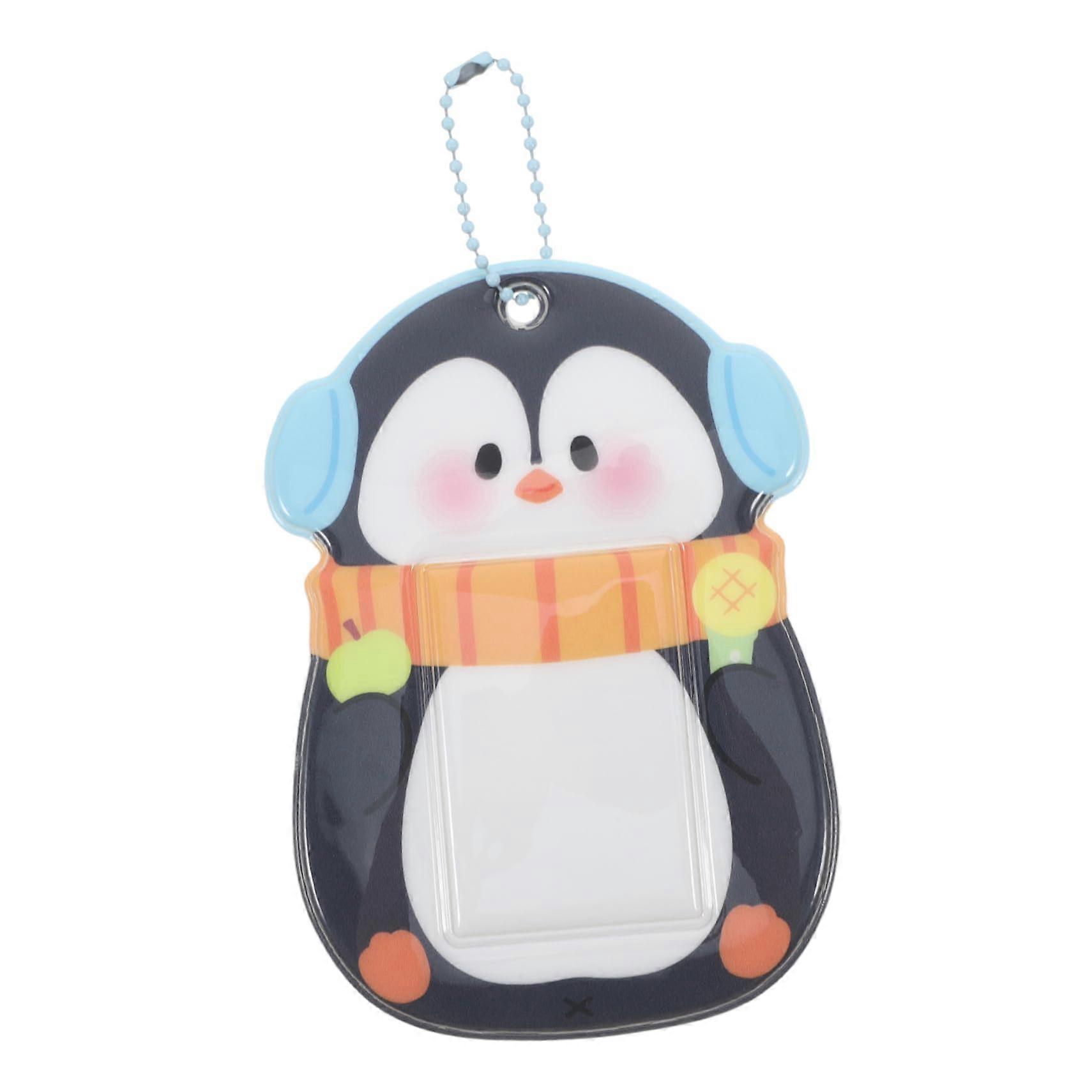 Penguin PVC Card Holder Keychain, Cartoon ID Badge Holder, Photo & Card Wallet, For Students, Bus Pass, Black