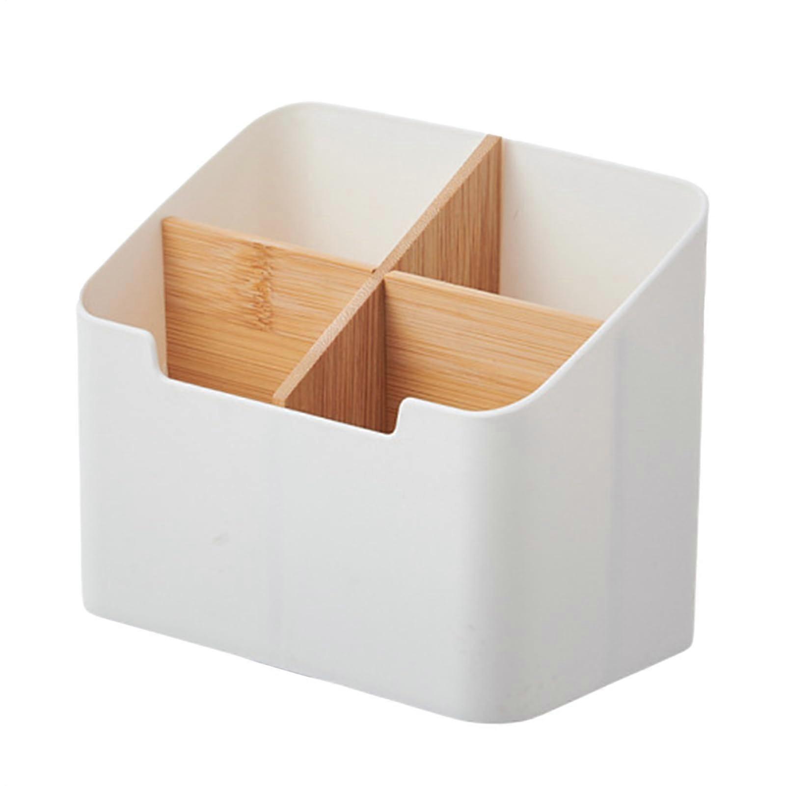 Remote Storage Caddy Organizer, Multi-Compartment Remote Holder, 4-Section Desk Caddy for Stationery and Makeup Brushes, White