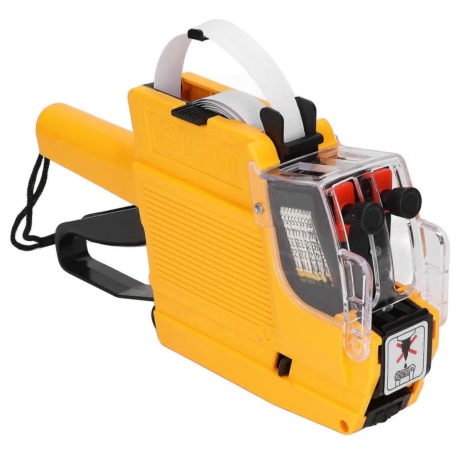 2-Line 10-Digit Price Tagging Machine with Refillable Ink Roll - Dual Line Labeling Tool Kit for Office and Retail (Yellow)