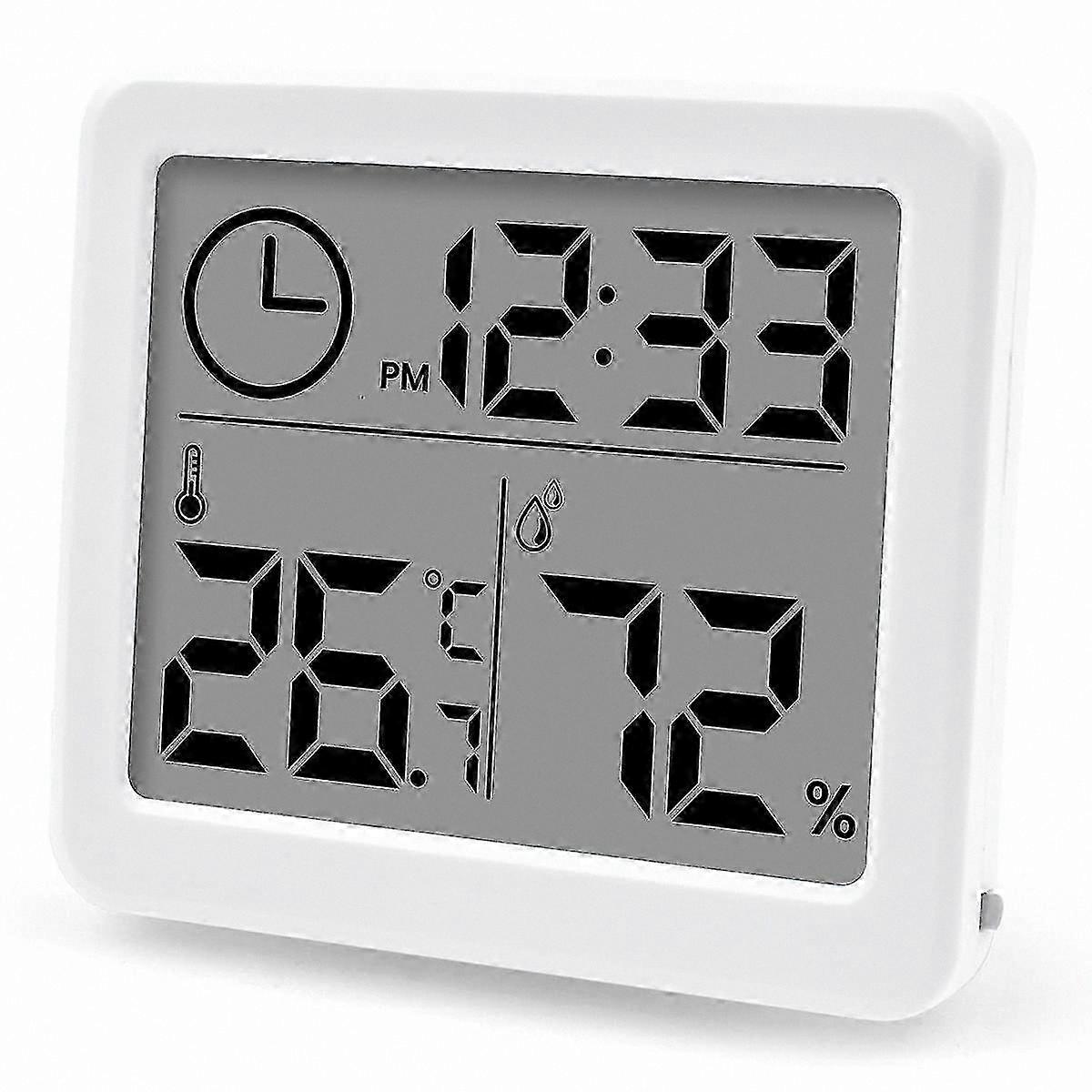 Indoor LCD Hygrometer Thermometer with Time Display, High Precision for Home or Greenhouse Use (Battery Included)