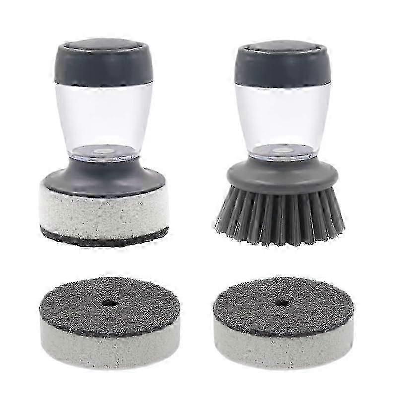 2-Pack Dish Brush with Pressure Function & Liquid Dispenser, Includes 2 Sponge Refills