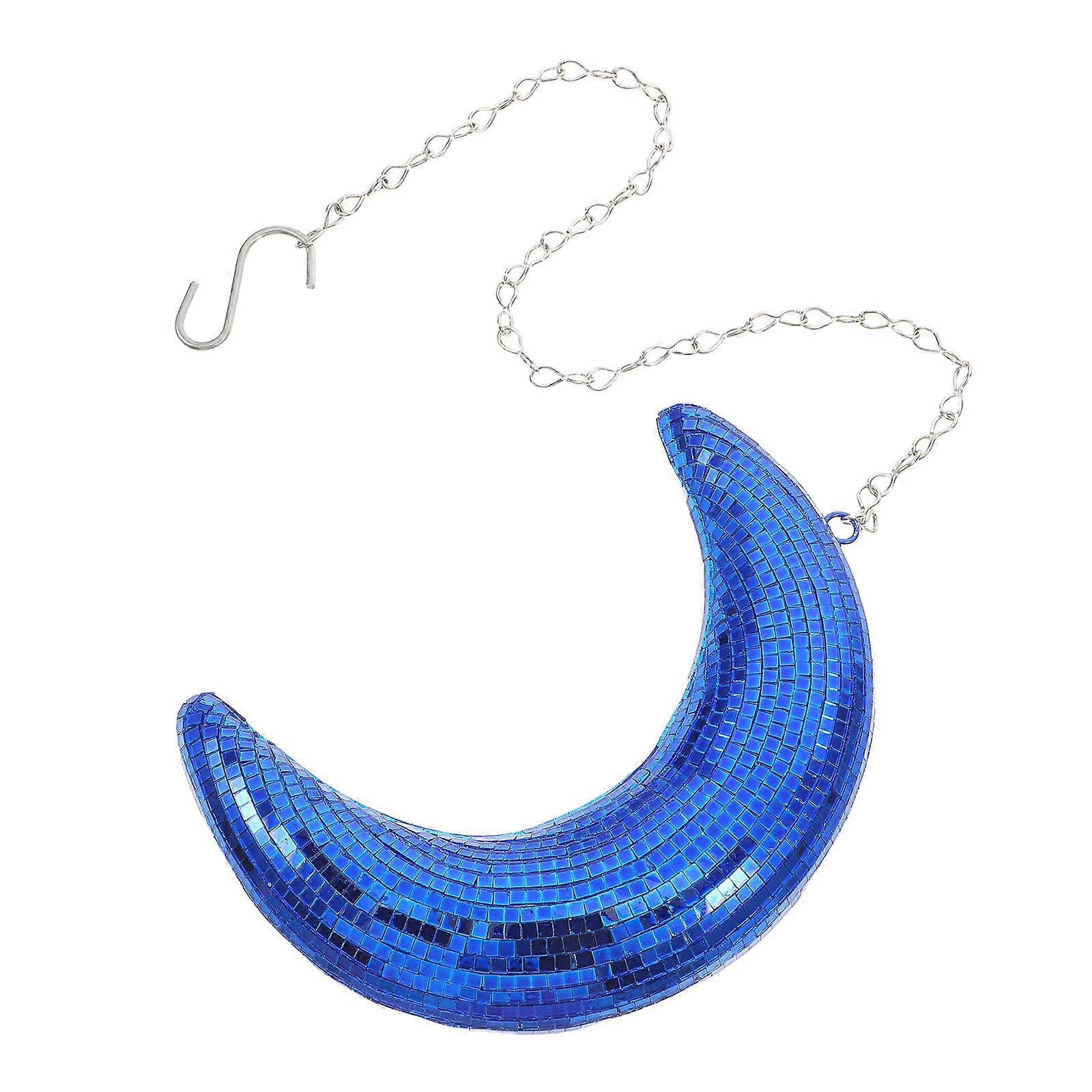 Reflective Disco Ball Moon Mirror Hanging Ornament with Chain for Party Decoration Blue