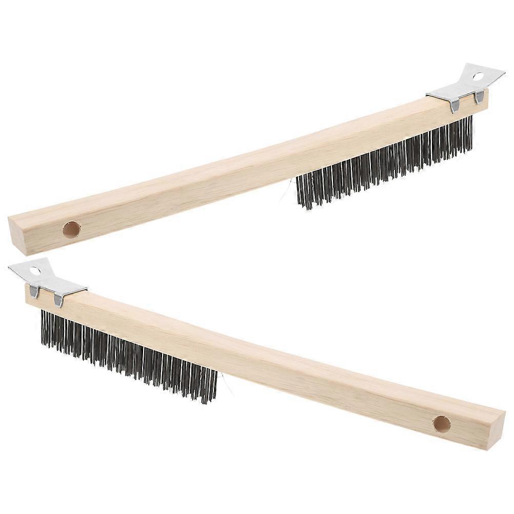 مقبض طويل بيتزا حجر فرشاة تنظيف الأسلاك للأفران الشوايات مريح مقبض خشبي شواء منظف 2 قطعة بيج