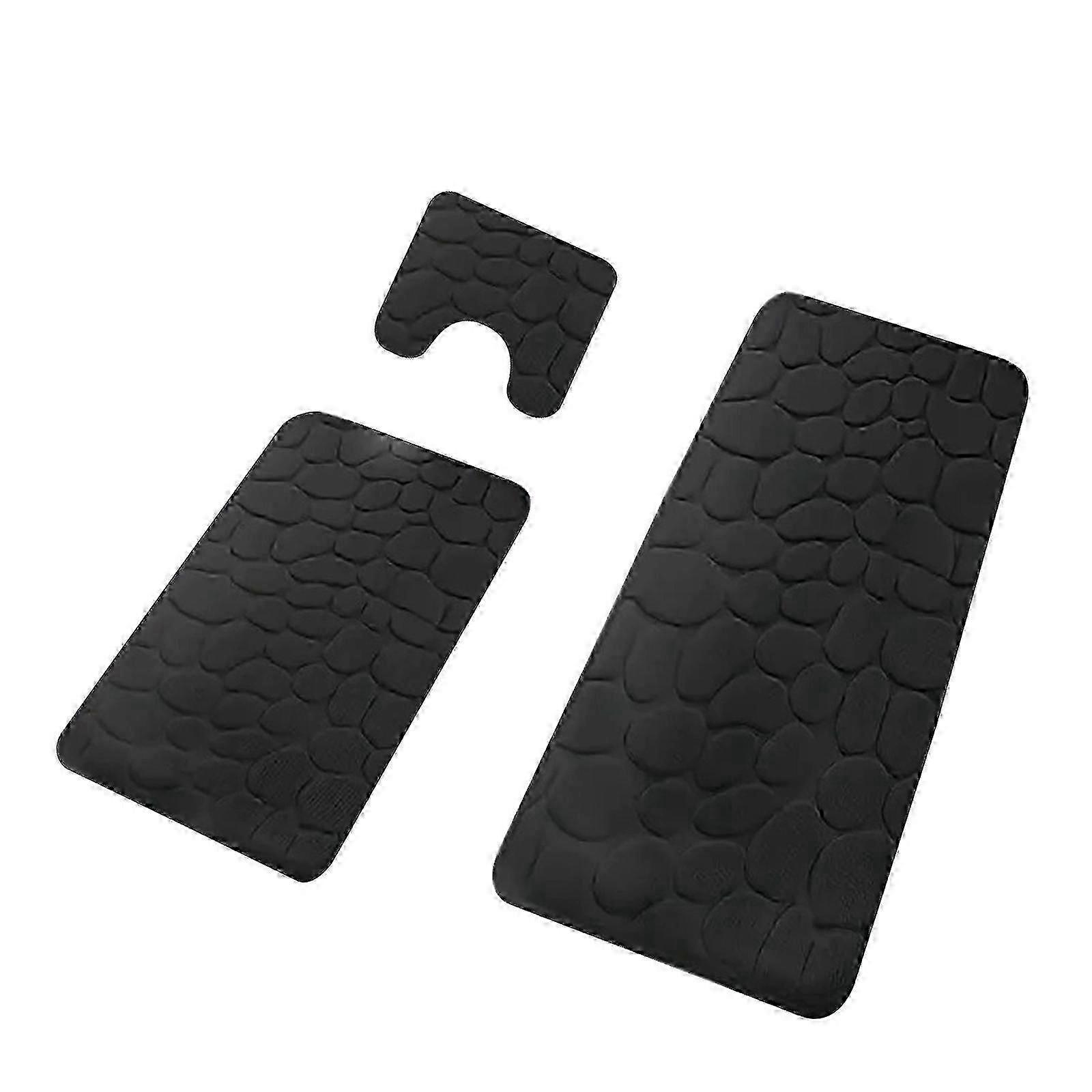 Set of 3 Washable Memory Foam Bath Mats in Grey Stone - Non-Slip Absorbent Mats for Bathroom Comfort and Safety