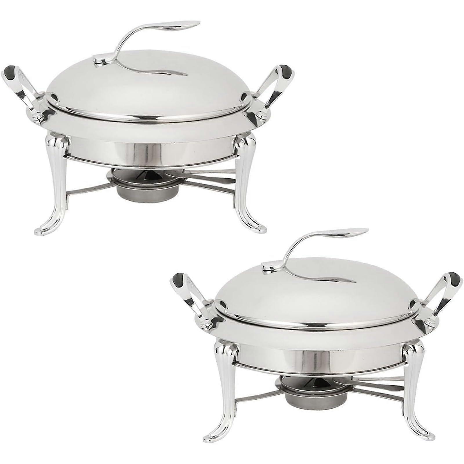 3Liter Chafing Dish Set, FullSize Round Stainless Steel Buffet Server with Pans, Lids  2 Pack