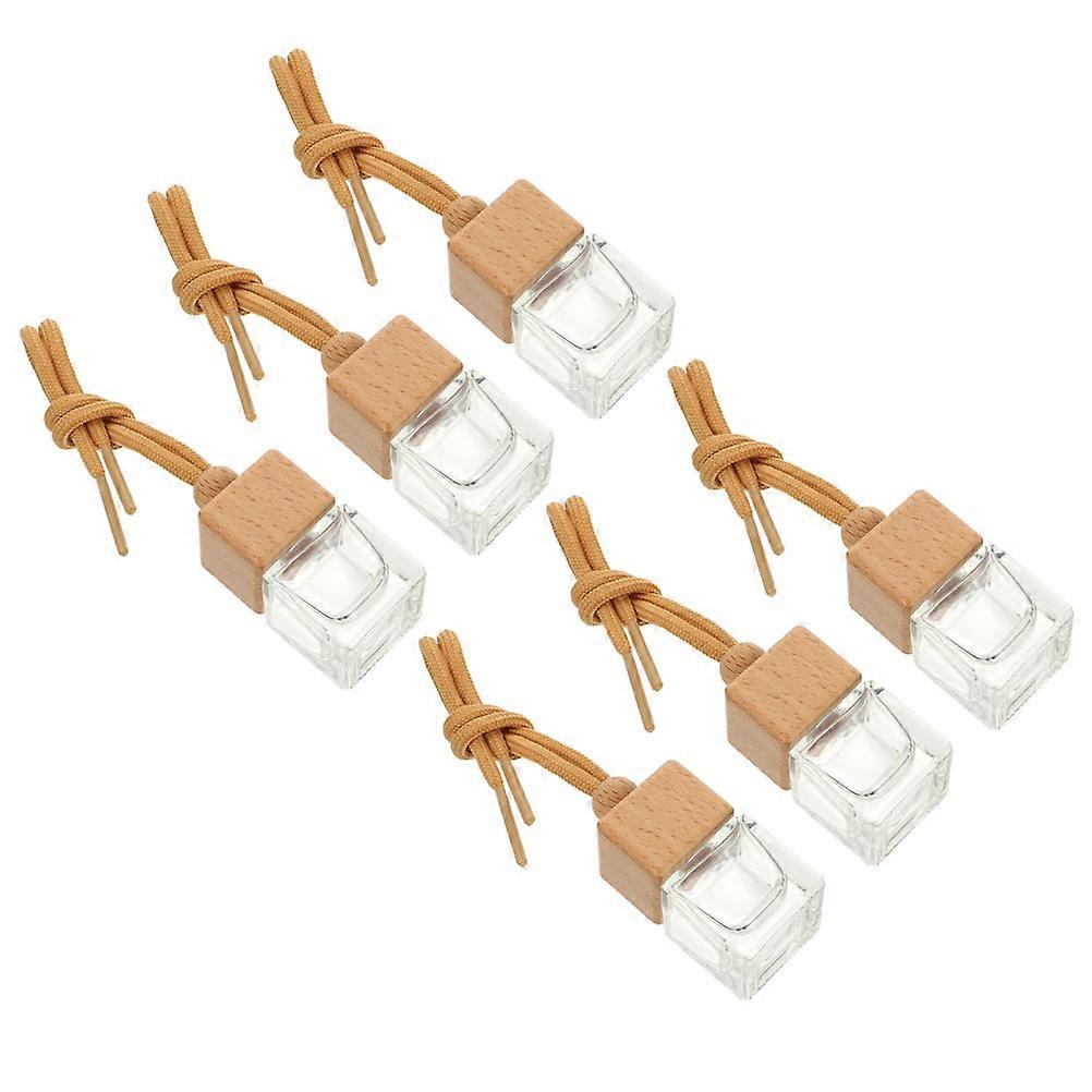 6pcs Beech Wood Car Diffuser Bottles Refillable Aromatherapy Pendants for Essential Oils Air Freshener Design