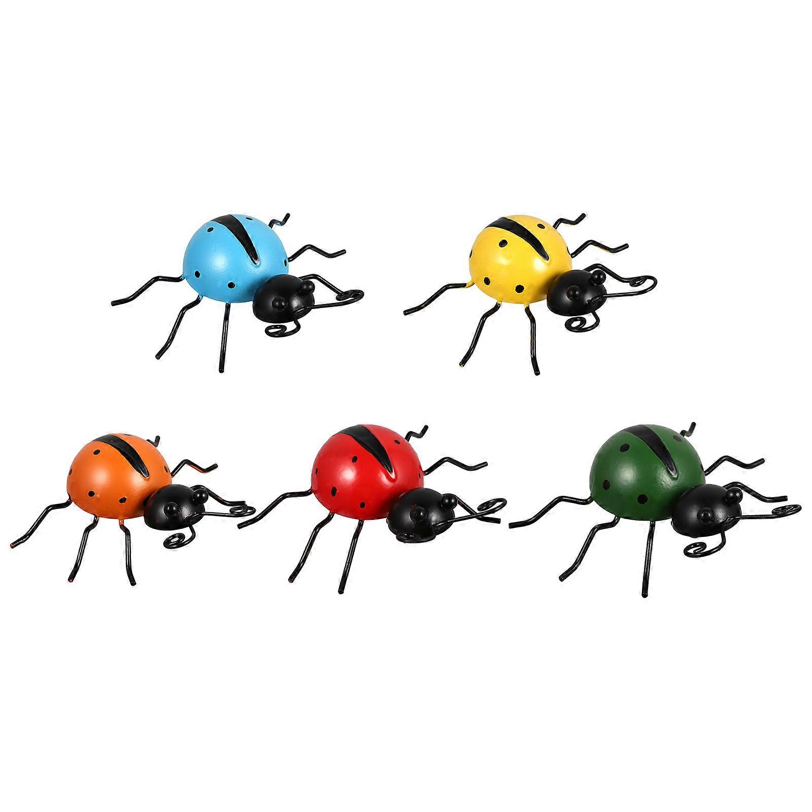 Ladybug Figurines 5Pcs Outdoor Garden Decoration Durable Iron Material Realistic Design Assorted Decor