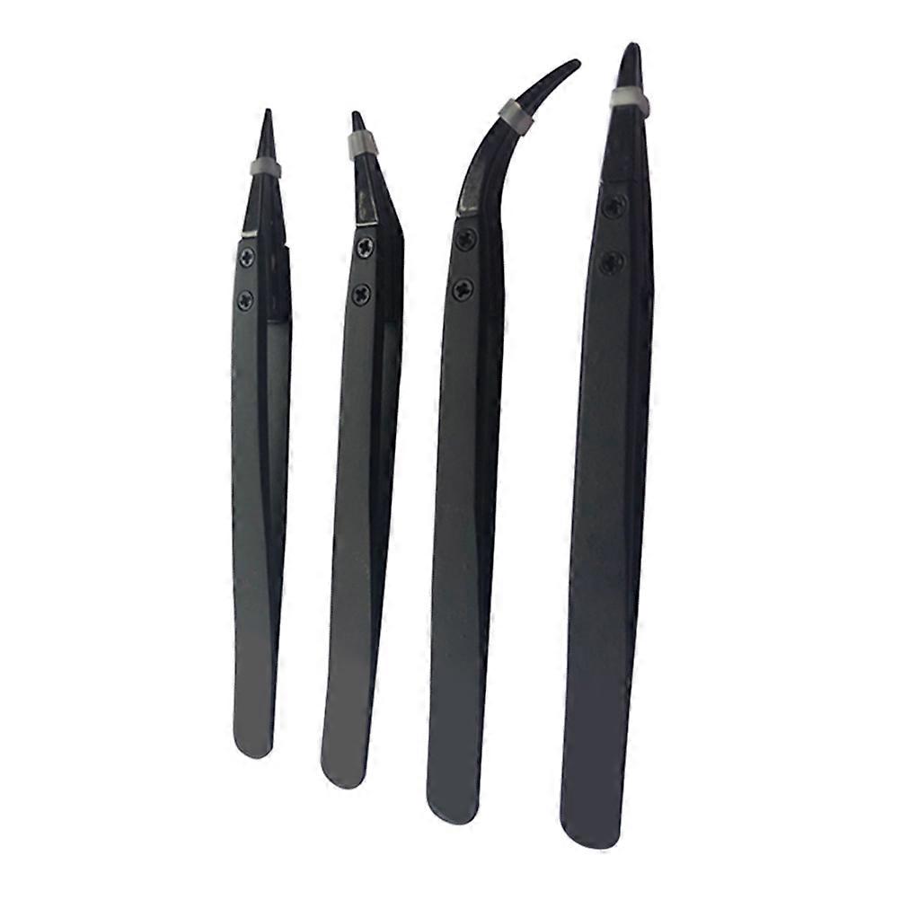 Precision Tweezers Set For Craft Antistatic Black Small Bend 4Pcs