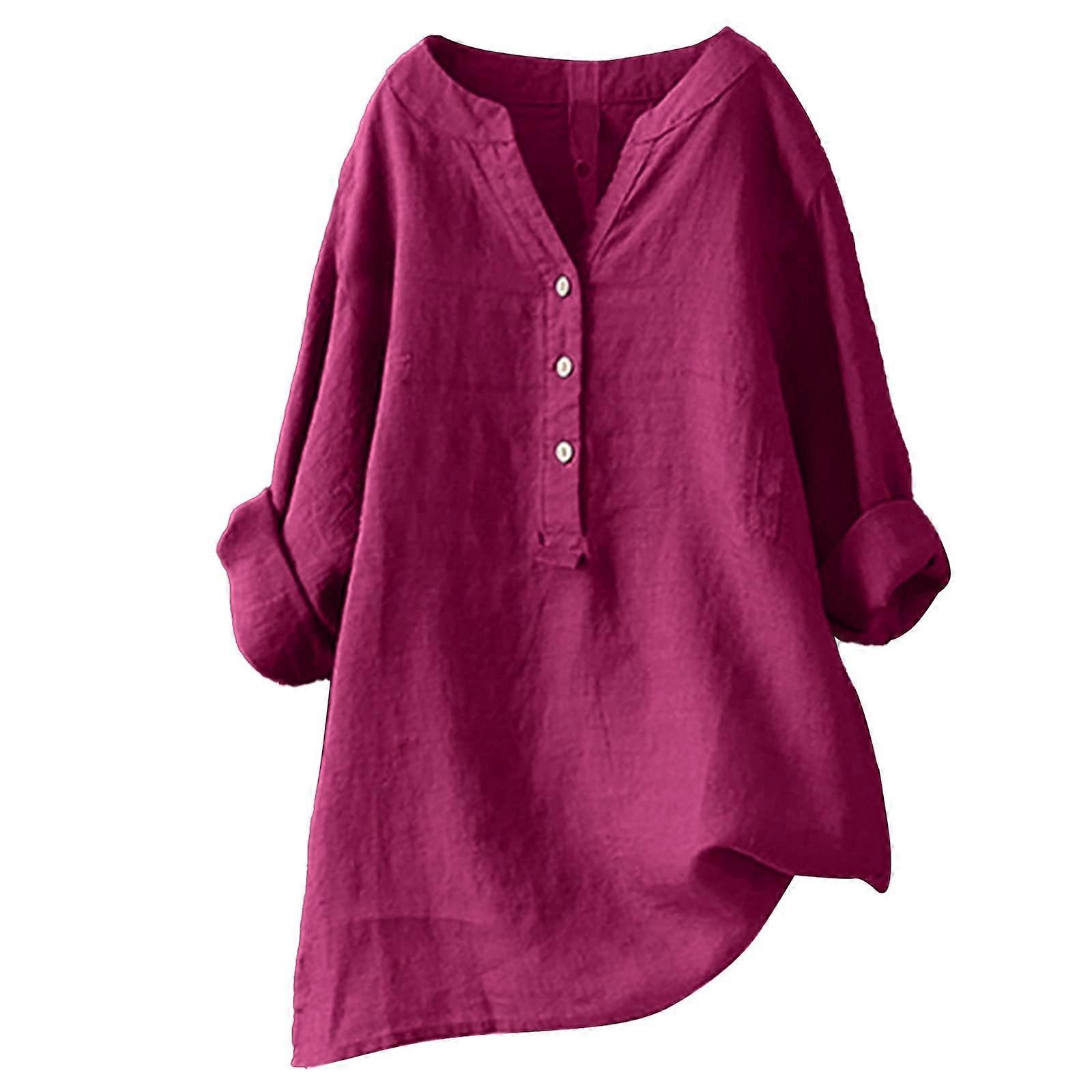 Women's Elegant Bodycon Long Sleeve Blouse Model 510 Button-Down Stand-Up Collar Wine Red Size M