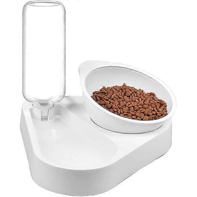 Elevated cat feeders with automatic water bottle, 15° tilt for convenient and comfortable eating