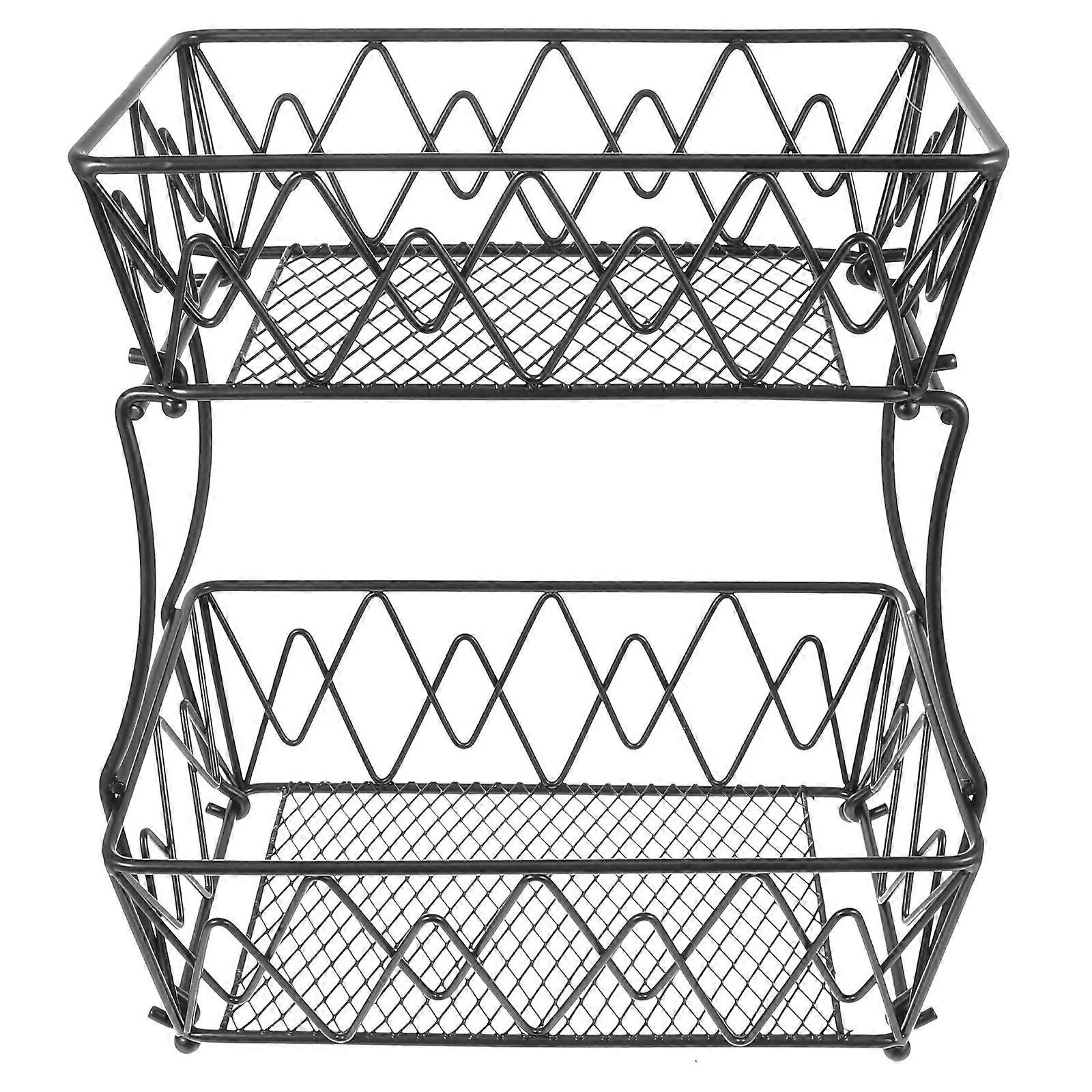 Kitchen Basket Double-Layer Fruit and Vegetable Organizer Iron Black with Large Capacity 1Pcs