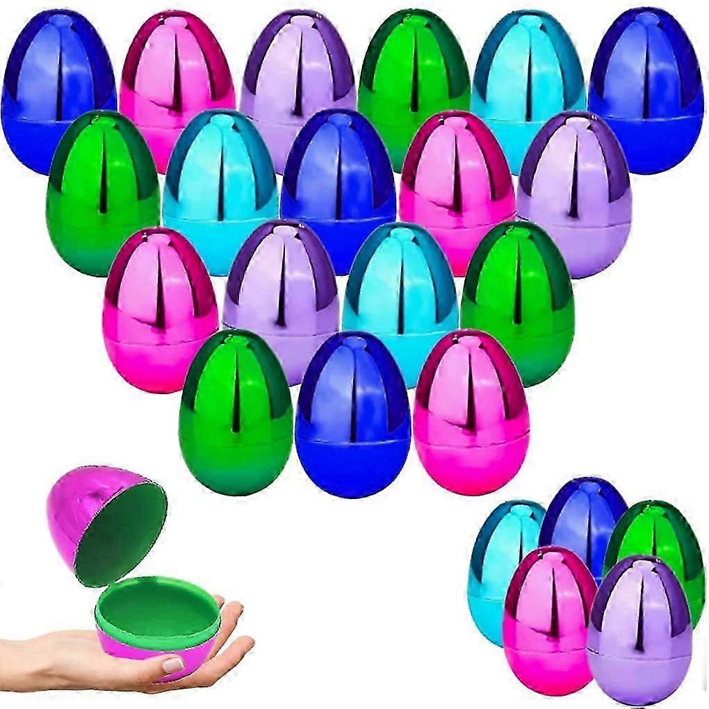 24pcs Metallic Shiny Easter Eggs - Hinged Plastic Bulk Set for Egg Hunt (2.25")