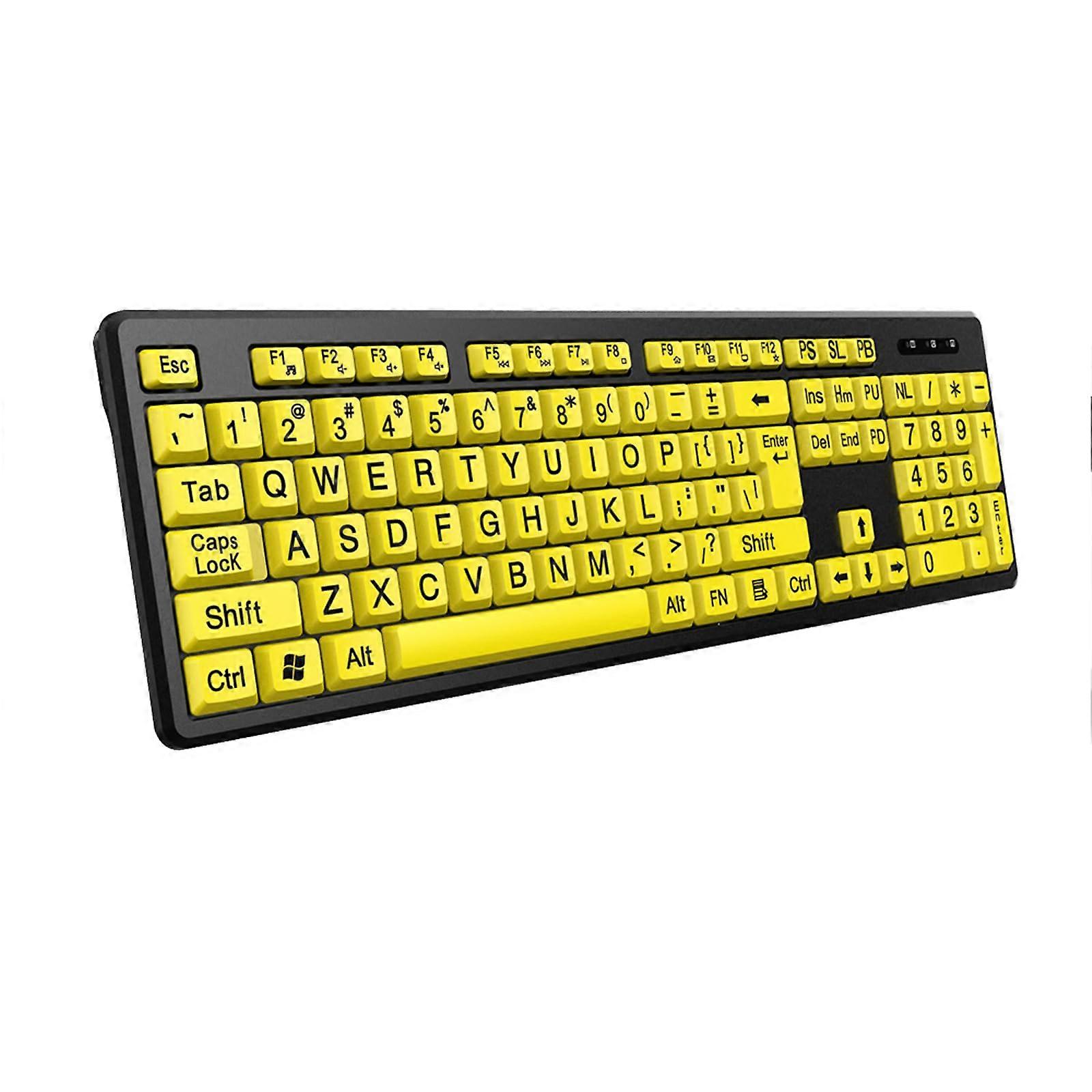 Large Print Keyboard USB Full-Size High-Contrast For Visually Impaired Users