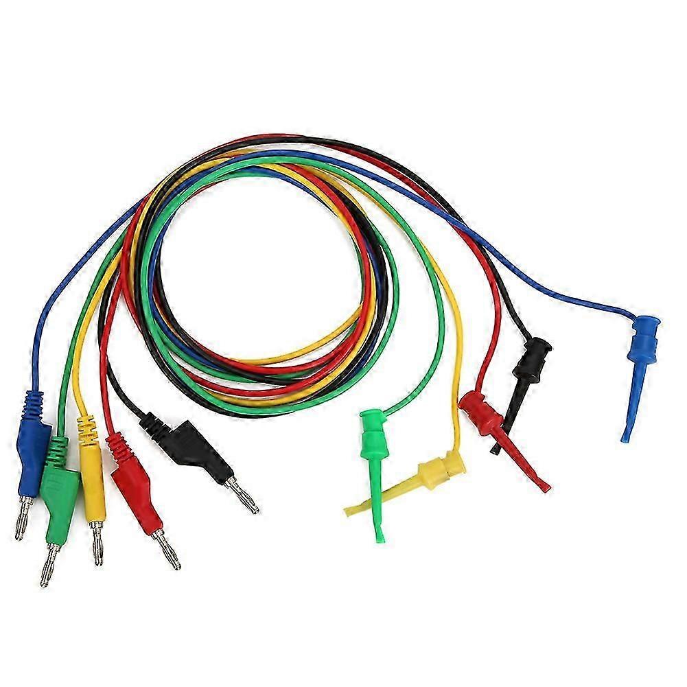 P1045 5Pcs 4mm 1m Stackable Banana Plug to Test Clip Multimeter Test Lead Cable Wire Accessory