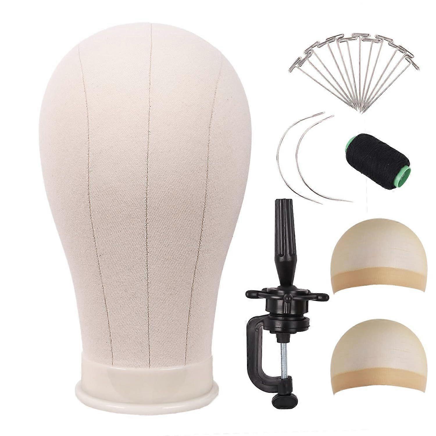 23 Inch Canvas Block Head Wig Head With Stand for Making Wig Head Display Styling (Beige)