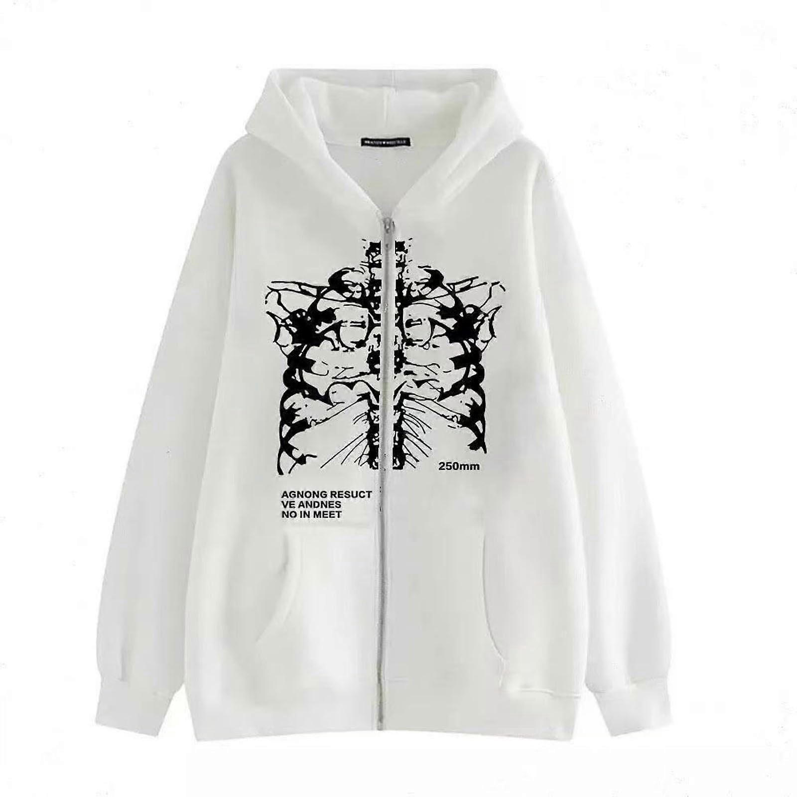 Full Zip Hoodie Unisex Oversized Y2K Aesthetic Sweatshirt XL Long Sleeve Versatile Winter Outerwear White