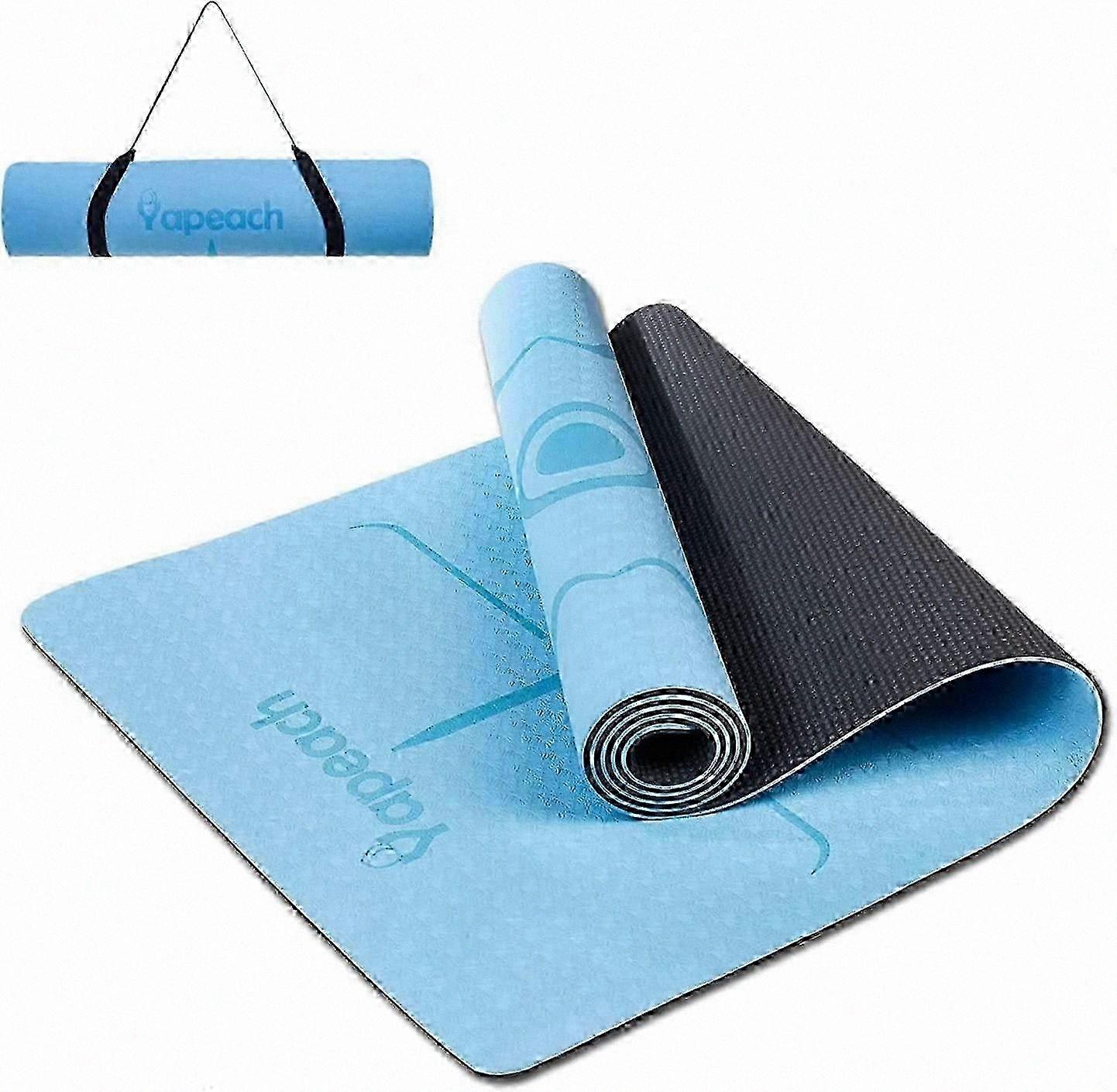 Non-Slip Eco-Friendly Yoga Mat with Alignment Guides for Men and Women, Thick Durable Pilates Strap Included