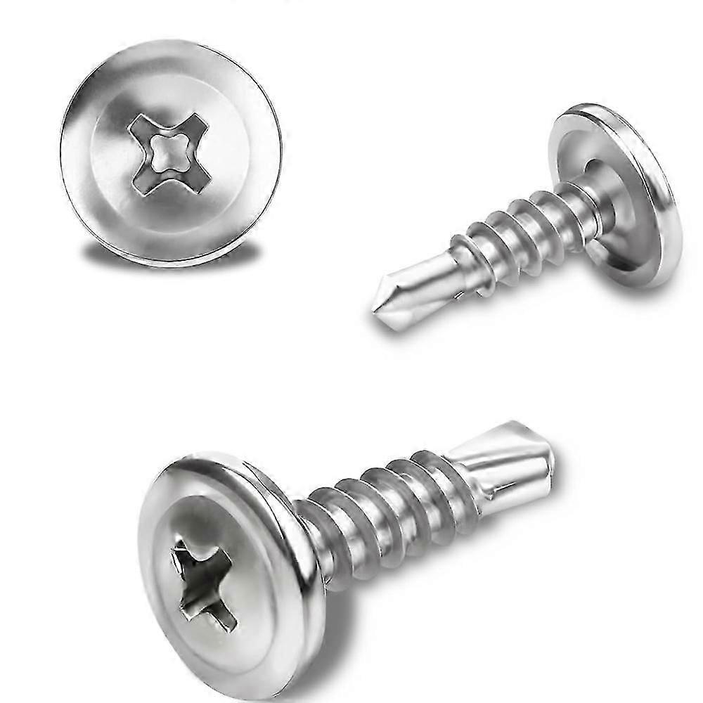 Lot de 150 vis autoperceuses mtaux en acier inoxydable 410, 4,2 x 13 mm, tte fraise cruciforme, tte ronde (argentes)