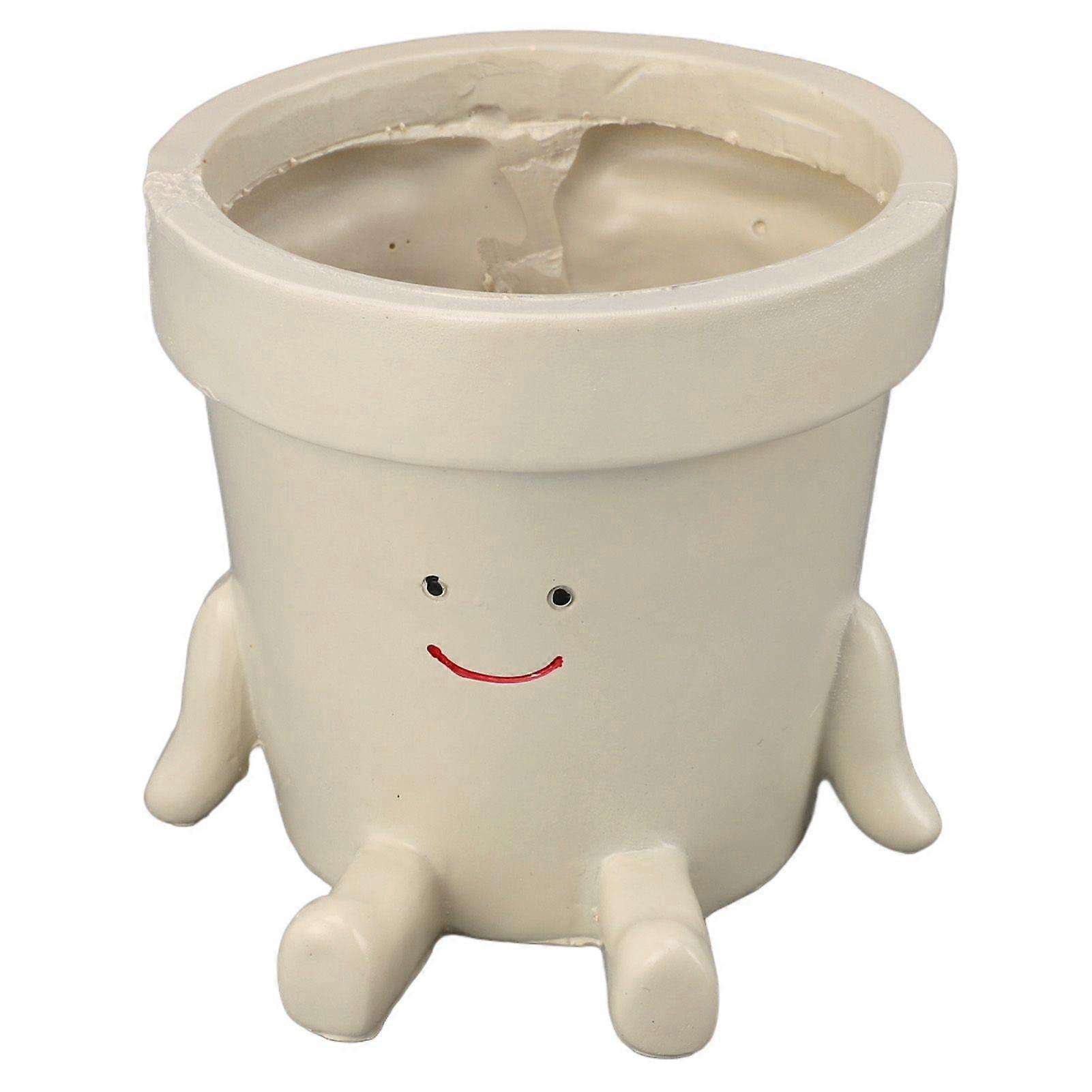 Sitting Flower Pot Cute Face Resin Planter Decorative Succulent Flowerpot with Drain Hole for Garden Balcony Office Windowsill