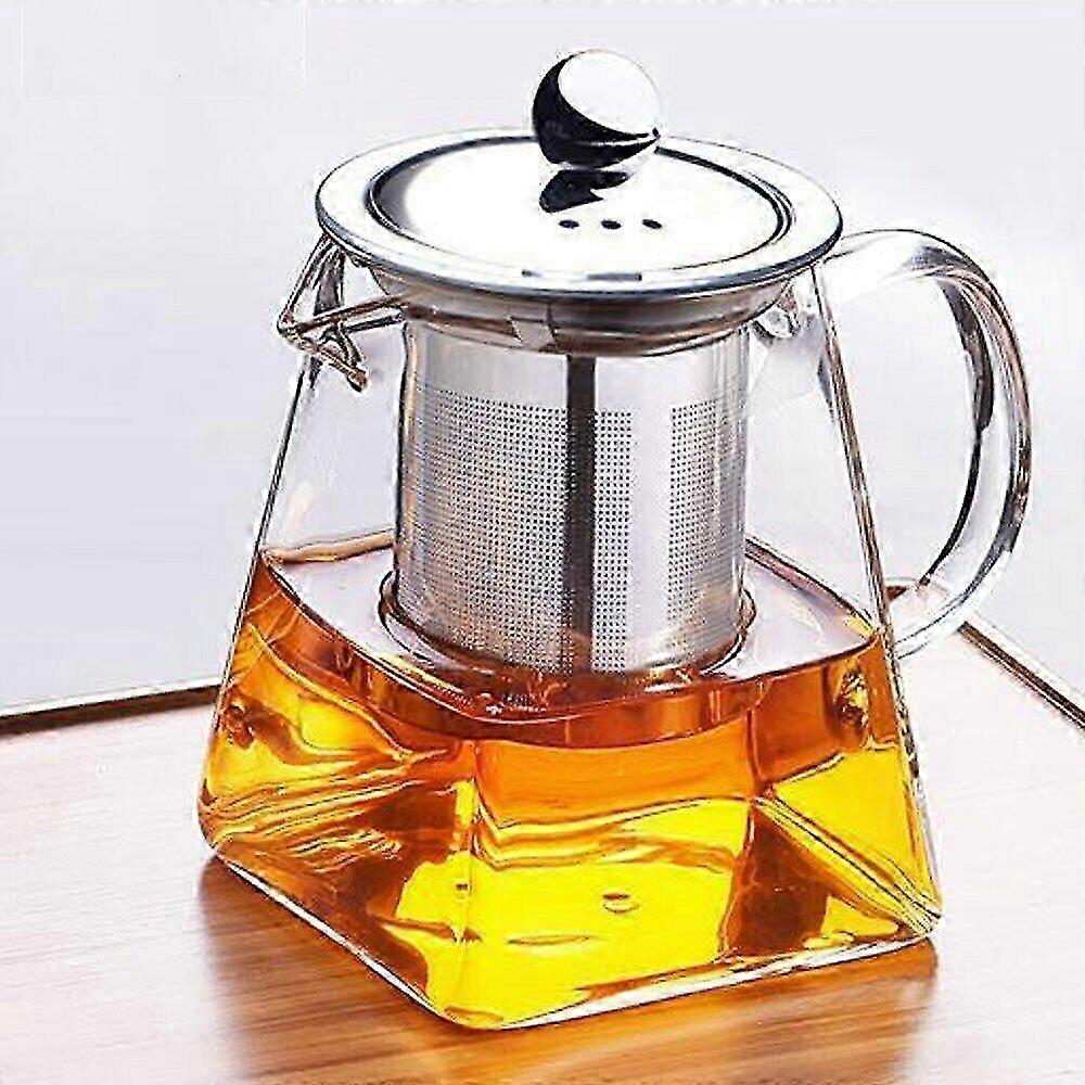 Tea Pot Glass Sqaure Teapot Flower Tea Milk Coffee Pot with Infuser...