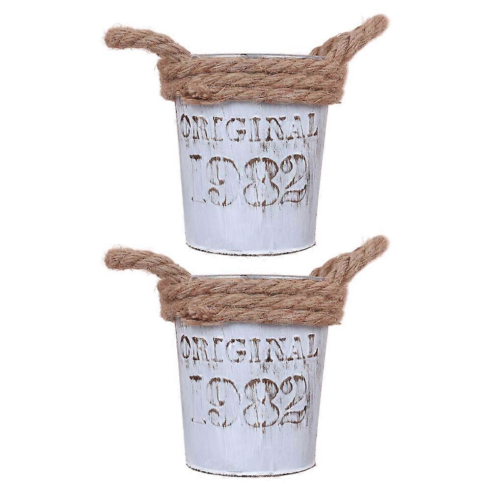 2pcs Vintage Flower Bucket Iron Art Planting Container for Succulents
