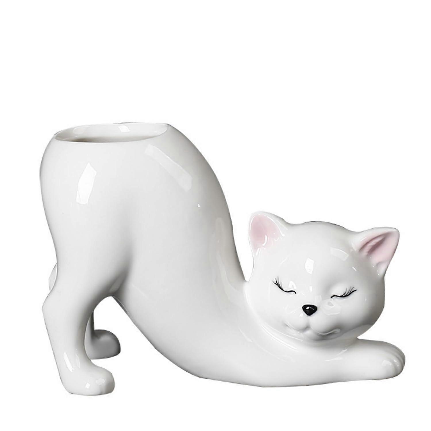 Kitty Cat Planter Pot Tailless Kitten Ceramic, Succulent Display Pot, Bonsai Container, Cat Lovers Desk Decor