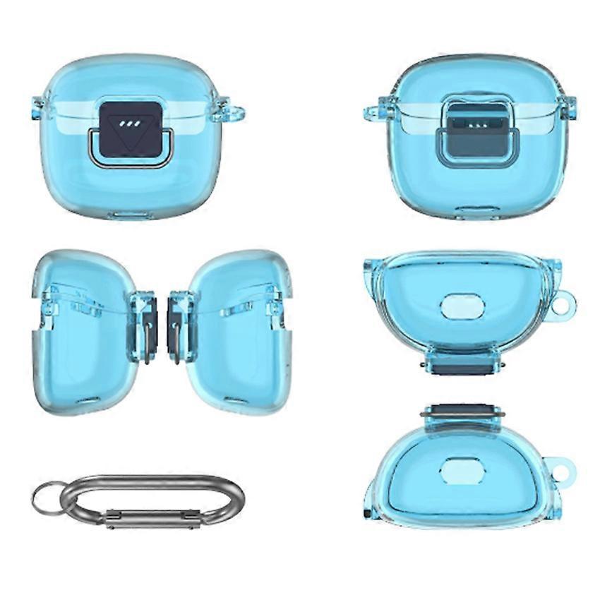 For JBL Tune Flex 2 Bluetooth Headset TPU Integrated Switch Protective Case - Minimalist Solid Color Storage Hard Shell Accessories (Transparent Blue)