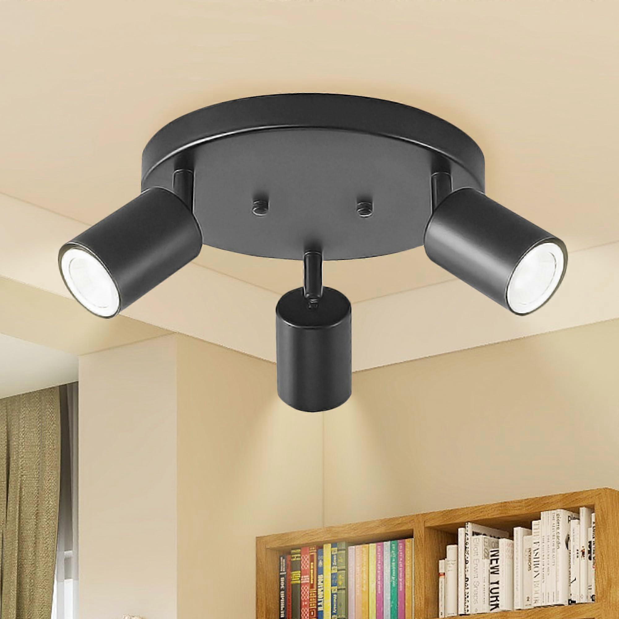 Modern Black Adjustable Ceiling Spotlight 3-Way With 4000K GU10 Bulbs, Matt Finish Rotating LED Light For Living Room