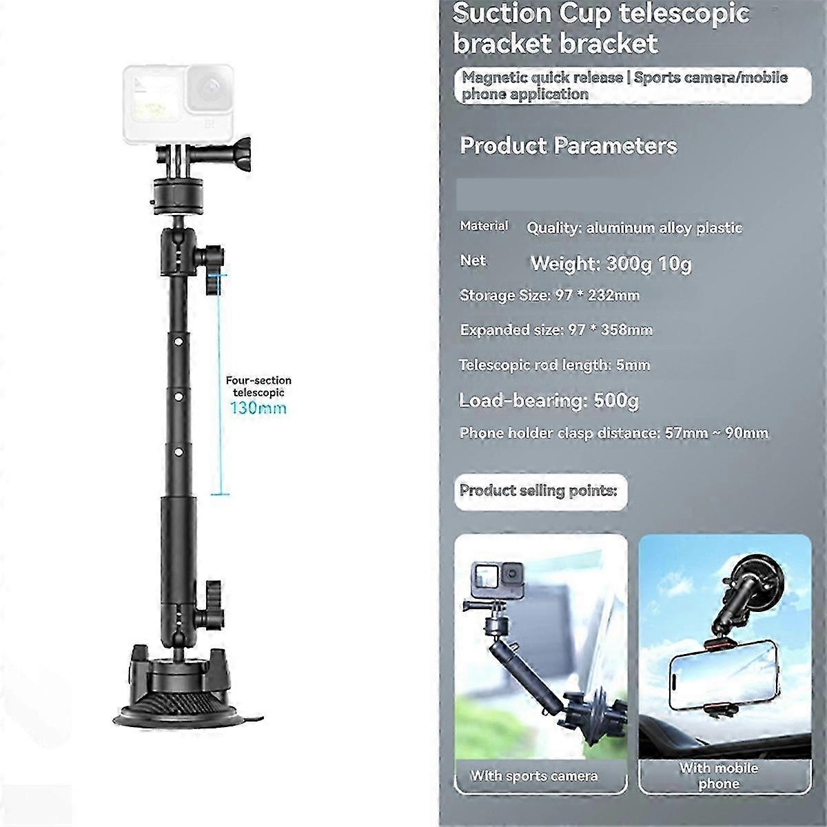 Go-Quick II Action Camera Suction Cup Mount with 360 Ballhead - Compatible with Smartphones and 1/4Inch Screw for Car Ho