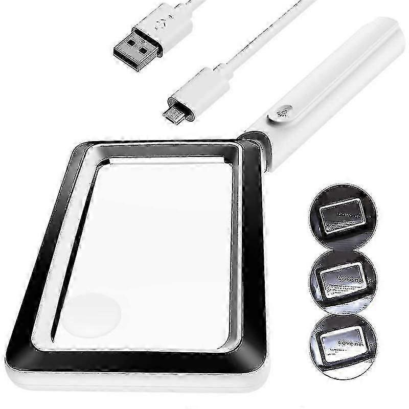 4x Rechargeable Magnifying Glass With Light 20leds, Handheld Rectangular Page Magnifier, 3 Brightne