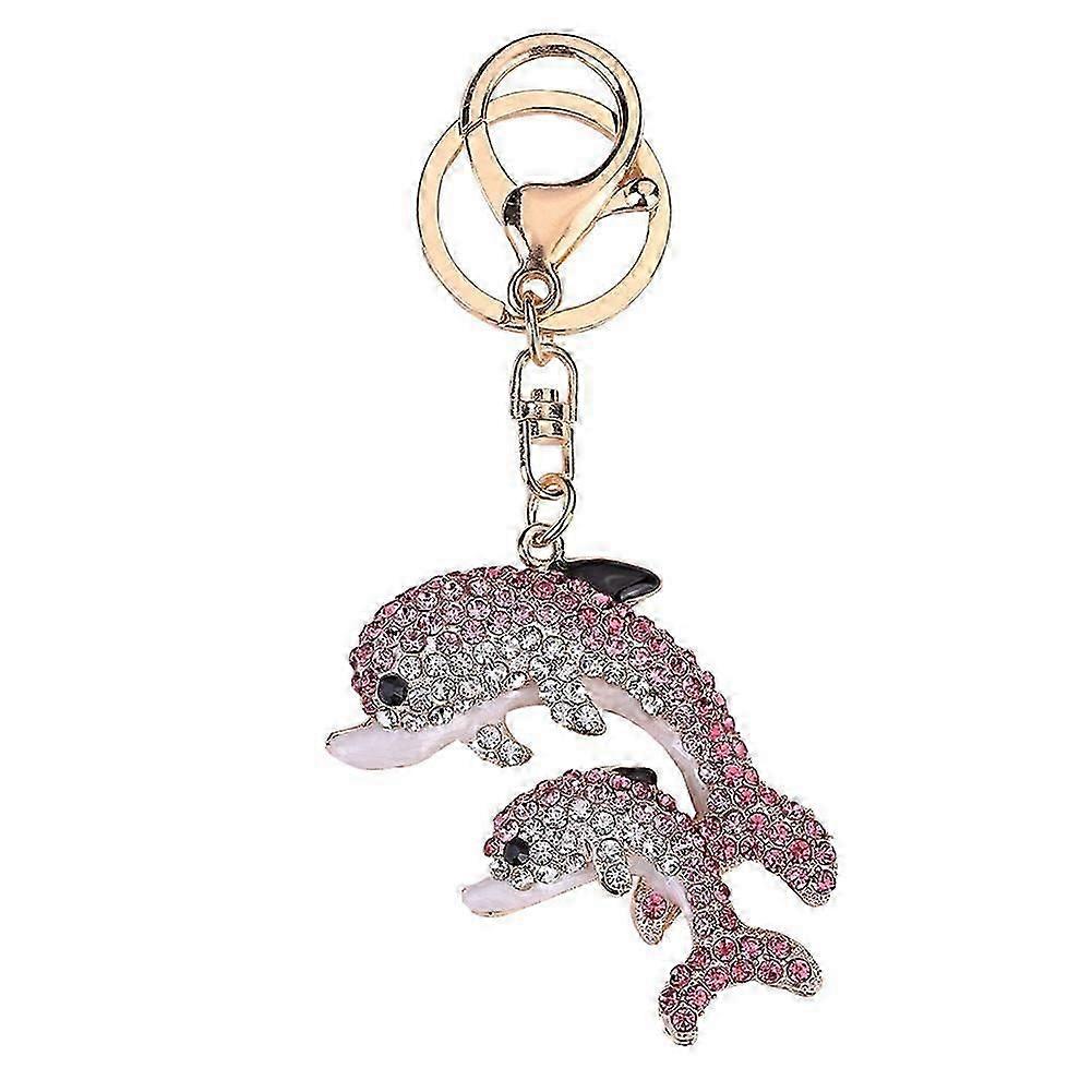 Rhinestone Key Chain Holder Ring Dolphin Keychain Alloy Keyring Bag Decoration (Pink)