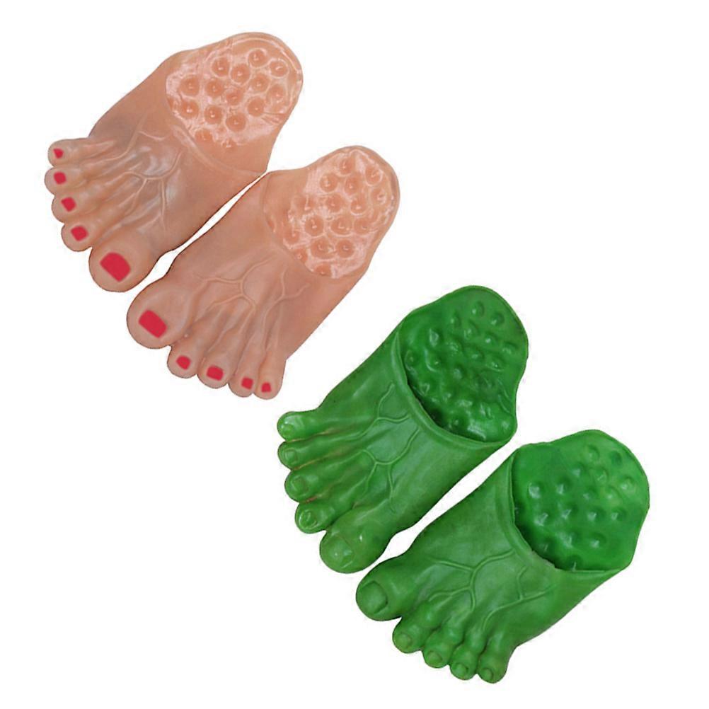 Hairy Feet Slippers Costume Accessory For Halloween Costume Exaggerated Design Green And Skin Color 2 Pairs