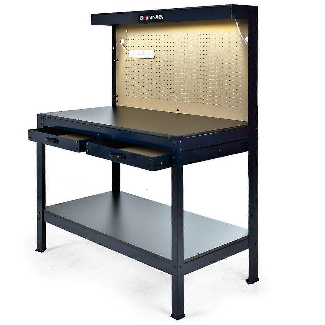 Baumr Ag Steel Garage Workbench With Led Lights Pegboard Tool Storage Bench Workshop Table Work Benches