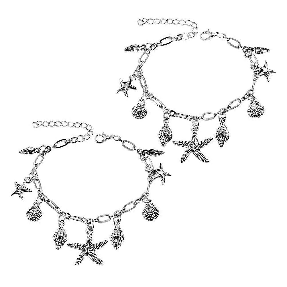 Seashell Charm Bracelets Boho Anklet for Girls 4Pcs Beach Foot Jewelry