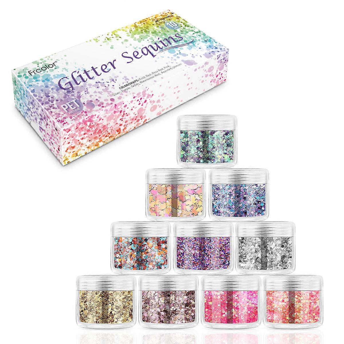 Assorted Color Glitter Sequins Flakes for Face Art 10 Boxes Included
