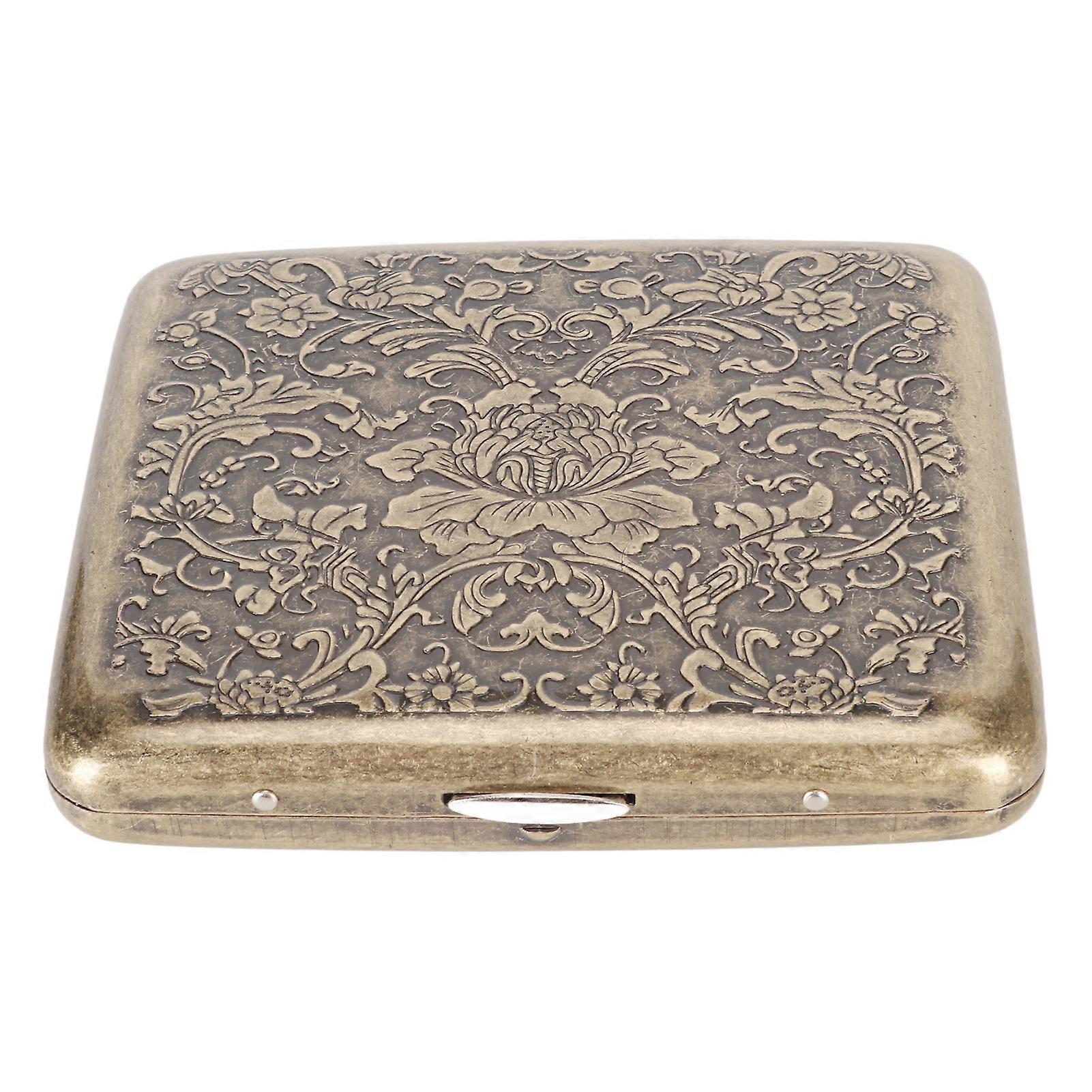 Étui à cigarettes en métal rétro double face avec pince à ressort et pochette ouverte pour 20 cigarettes Pivoine