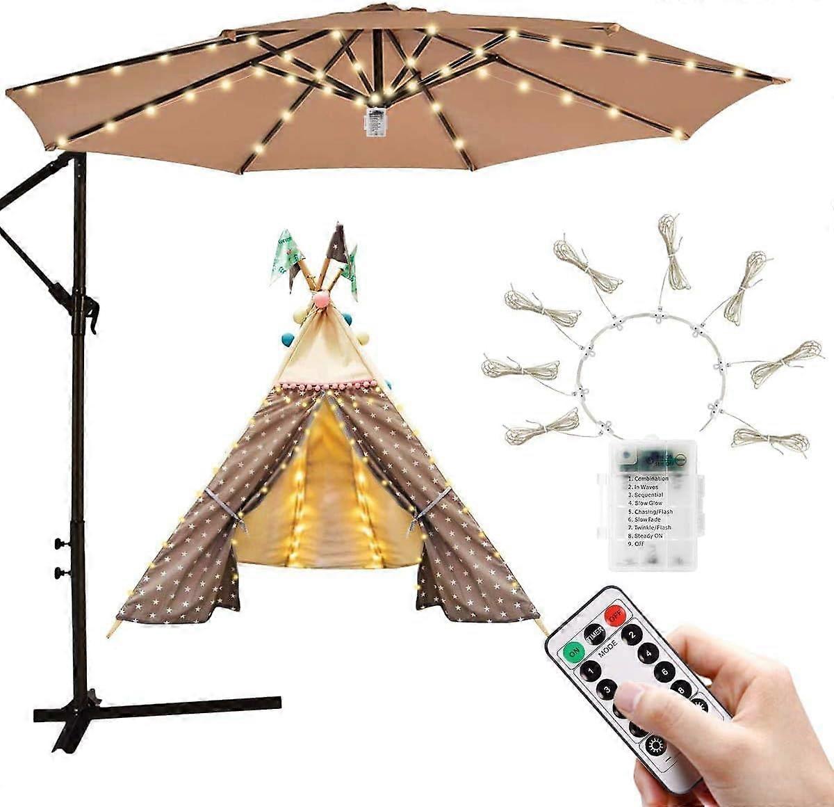 Parasol Lights 104 LED String Lights Remote Control 8-Mode Waterproof Battery-Operated Patio Umbrella Lights