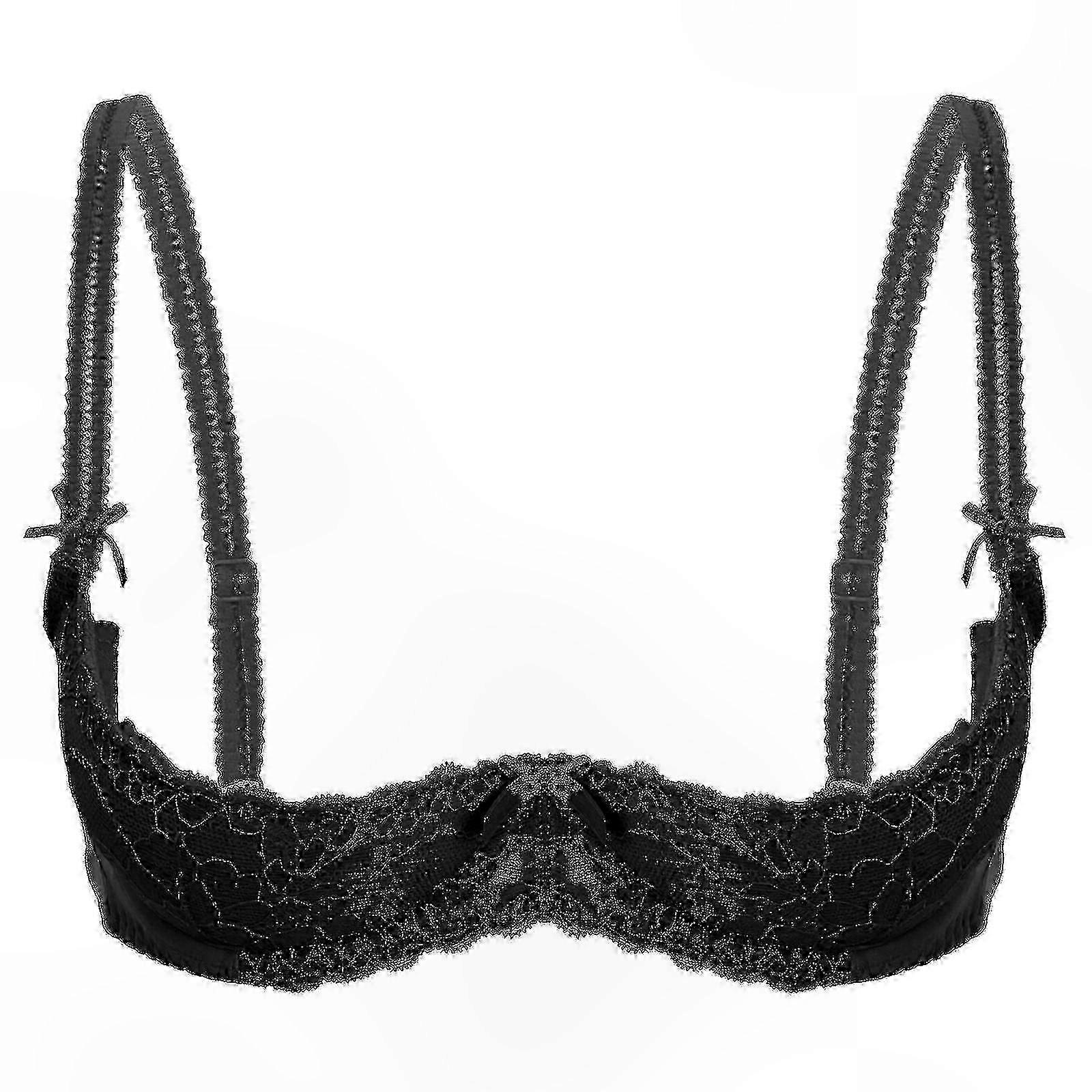 Women's Adjustable Strap Underwire Push-Up Bra with Lace Detail and Sponge Padding Open Cup Lingerie Top
