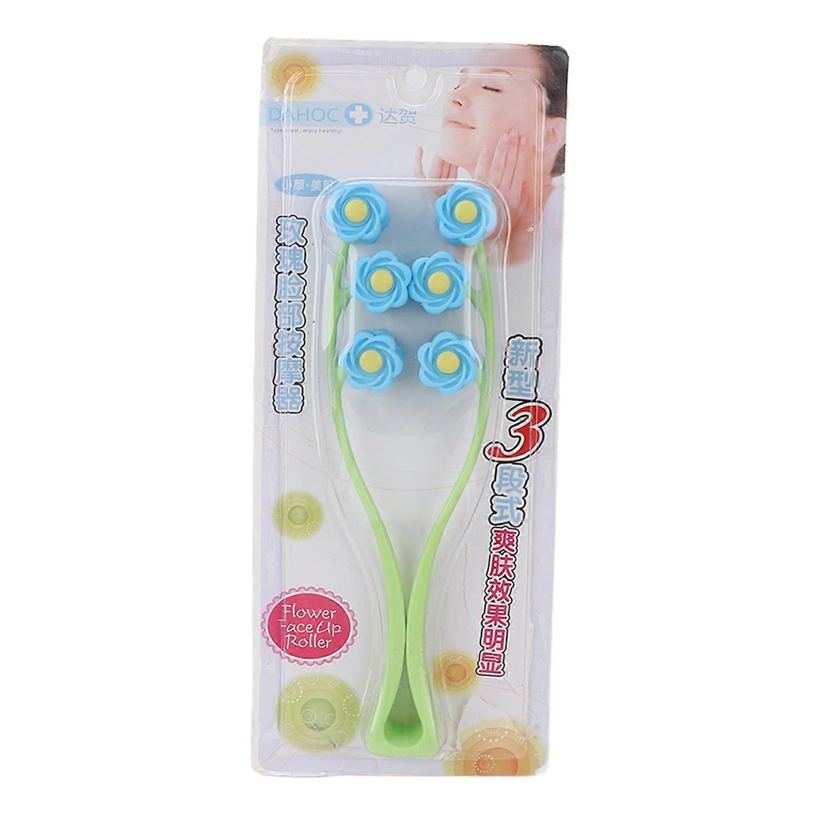 Rouleau de massage facial en forme de V, rouleau multiple, particules concaves et convexes, poignée confortable, bleu