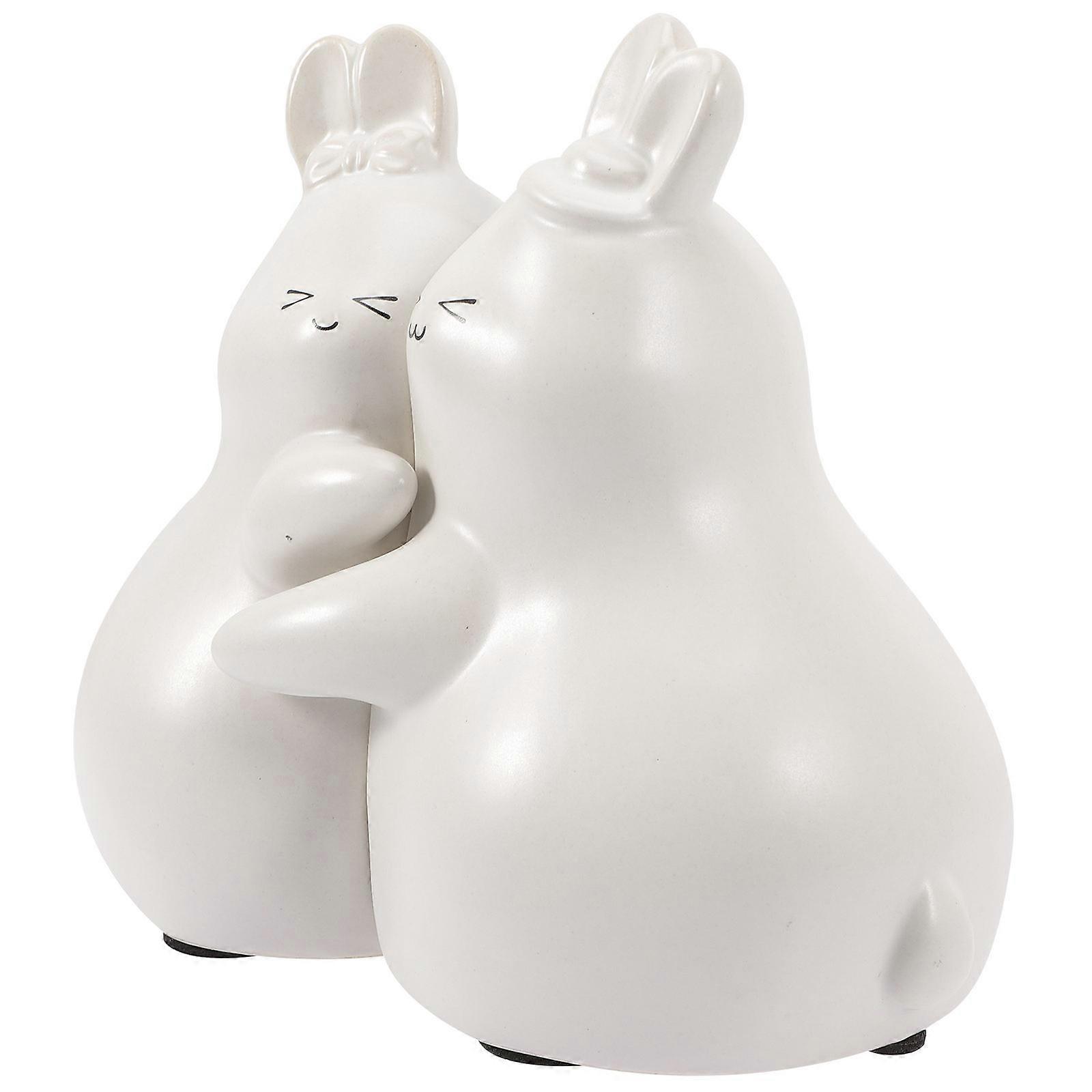 Rabbit Statue Bookends White Color 17x15cm Prevent Books from Falling Home Decoration 1 Pair