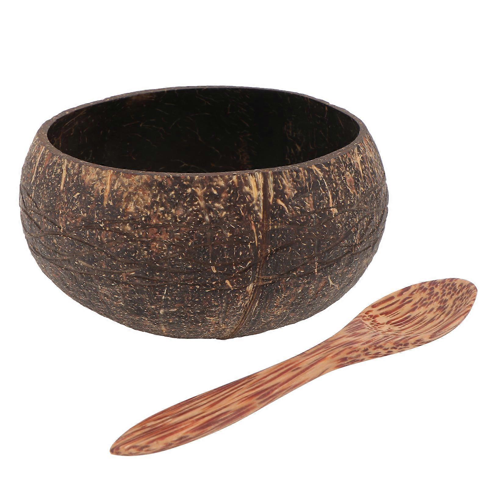 Coconut Shell Bowl Kitchen Bowl with Spoon for Tableware 1Set Brown