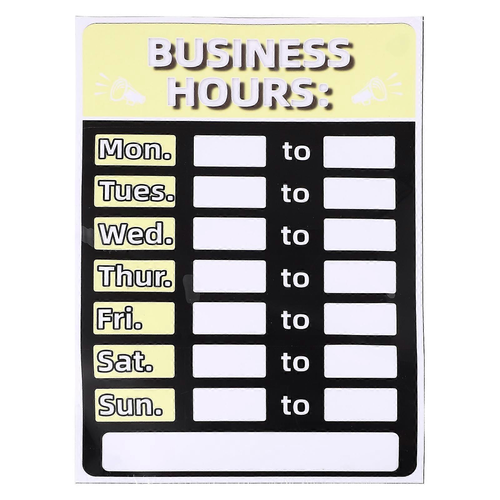 Business Hours Stickers for Signage Rewritable Yellow Pvc Adhesive 1Set