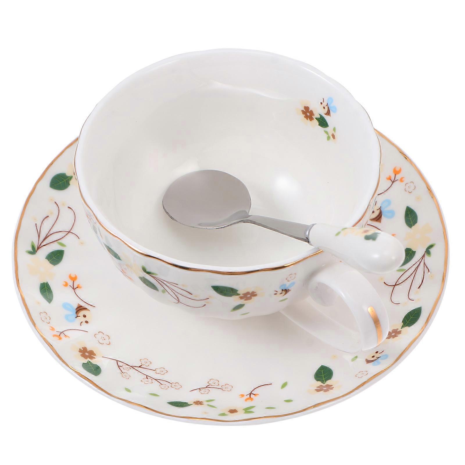 Ceramic Coffee Cup Set with Spoon and Dish 2Sets for Household Use