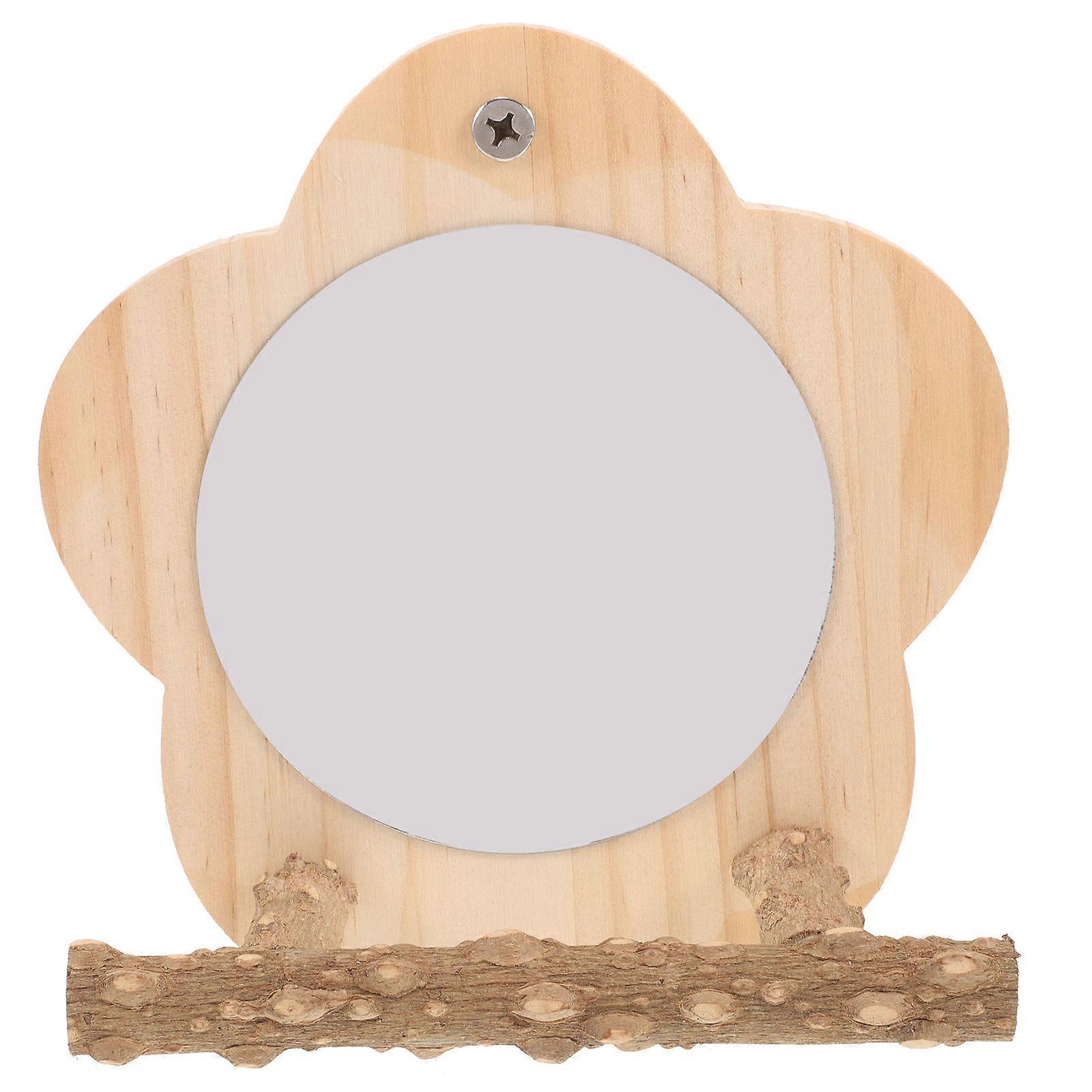 Parrot Toy Wooden Bird Perch Stand for Training 4Pcs with Mirror