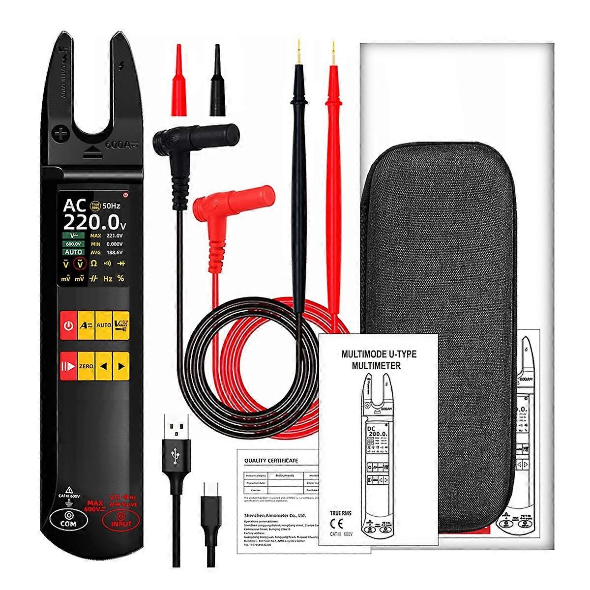  U5 DC AC Current Tester 600A U-Shaped Clamp Meter True RMS