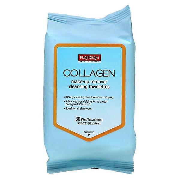 Purederm, Make-Up Remover Cleansing Towelettes, Collagen, 30 Wet Towelettes