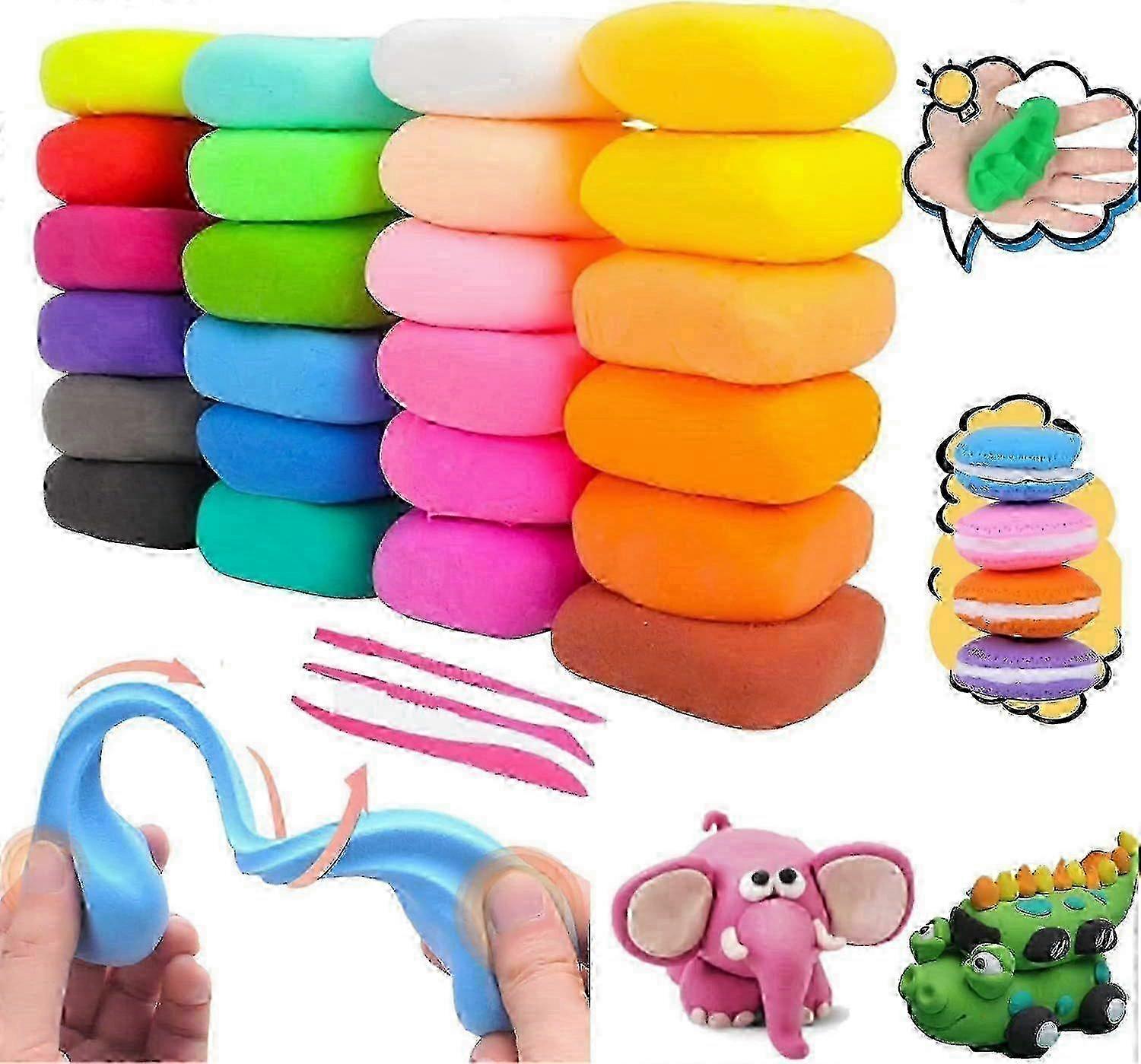 新機能と改良: 超軽量子供用モデリング クレイ キット - 24 色の鮮やかな色、自然乾燥、無毒、クリエイティブな遊びと DIY スクール クラフト プロジェクト用のツール付き