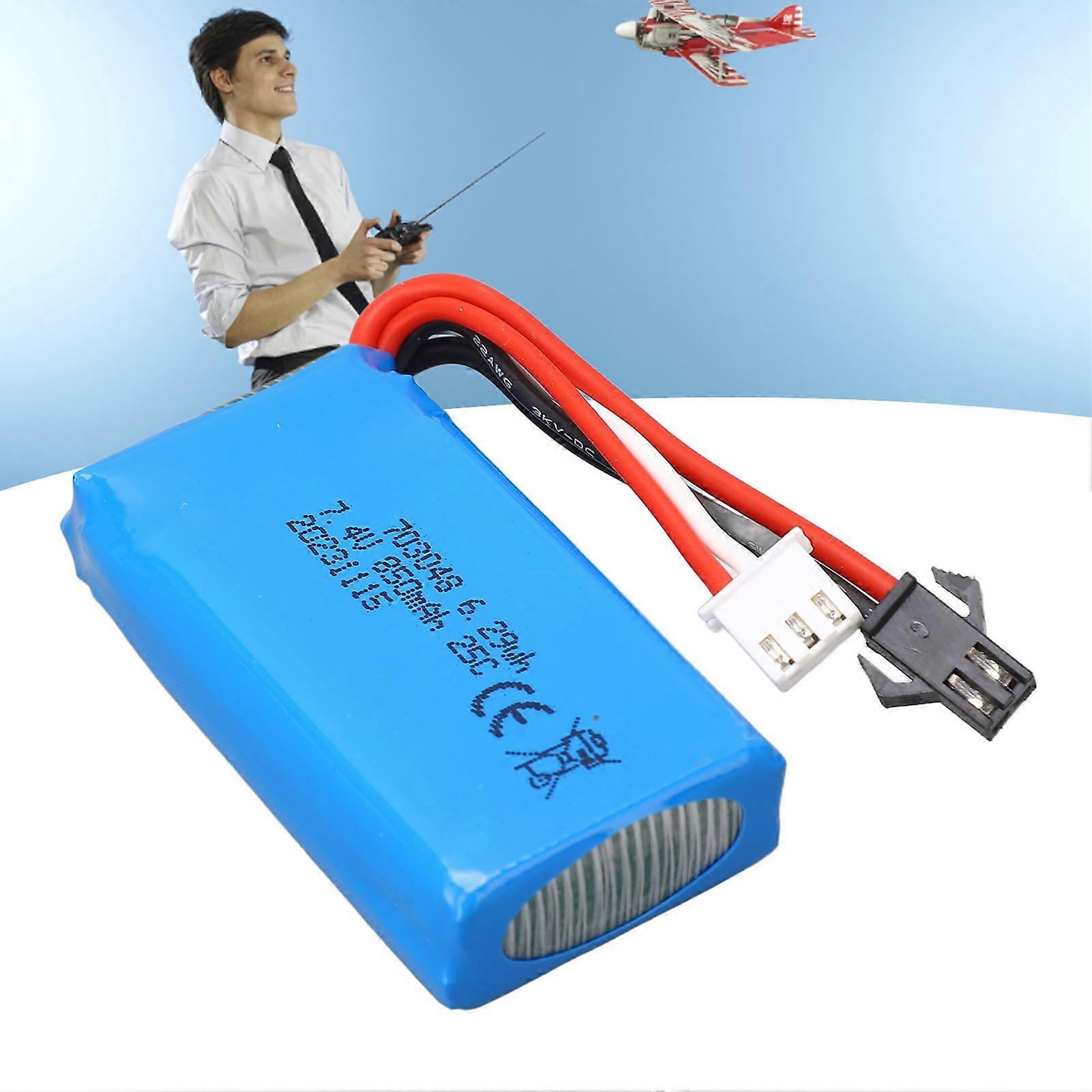 7.4V 850mAh Lithium Battery with SM Black Plug Replacement 703048 Lithium Battery for WLtoys V912 V262 V333 V353 BQ202 RC RC Airplane 