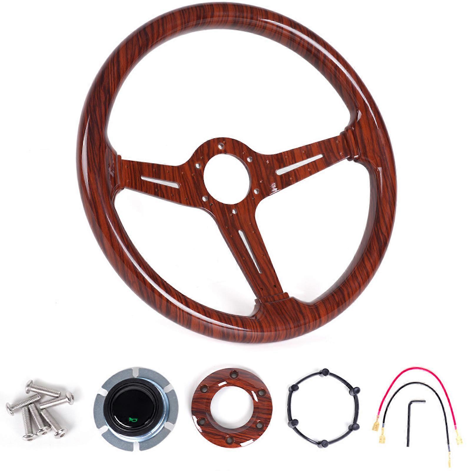 Universal ABS Walnut Texture Steering Wheel 14 Inch Ergonomic Design For Enhancing Driving Control And Interior Styling Multicolor